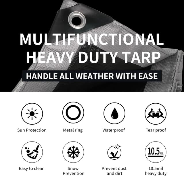 Detalle 2 de TARPAL 4x12 Feet Silver 10.5Mil Heavy-Duty Multipurpose Tarp (Waterproof, Reinforced Edges)