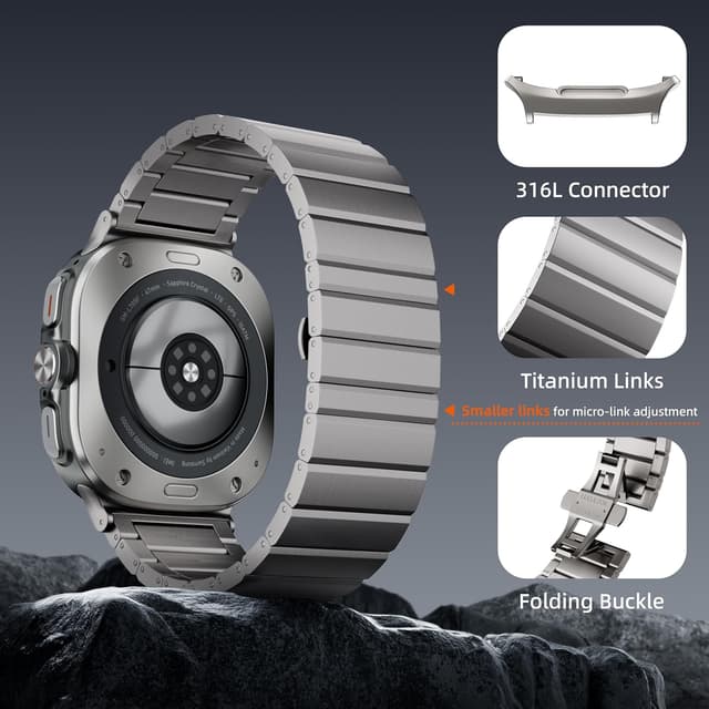 Detalle 2 de LULULOOK Titanium Strap for Samsung Galaxy Watch Ultra 7 (47mm) – 24mm DLC scratch-resistant replacement band