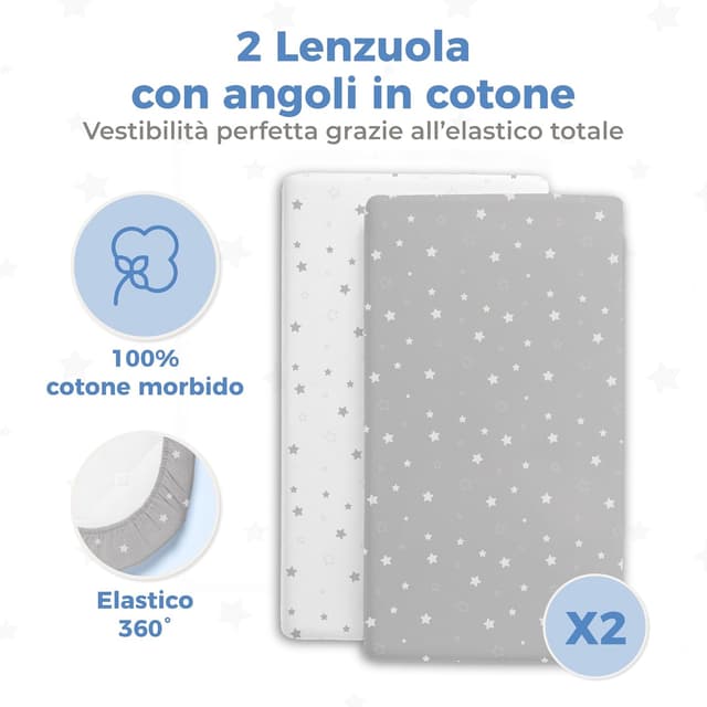 Detalle de Dreamzie 2 Lenzuola culla neonato + 1 coprimaterasso impermeabile per lettino 50x83 cm Stars