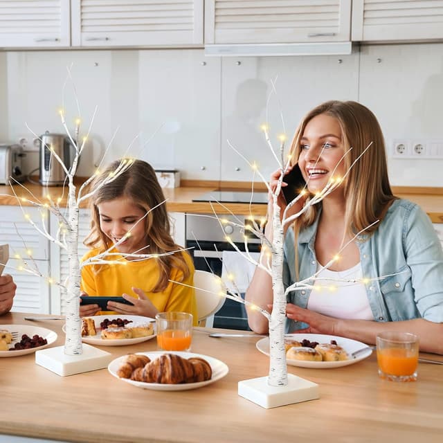 Detalle de Newthinking White Birch Twig 2FT (2 Pack) with 24 Warm White LEDs – battery or USB tabletop Easter decoration