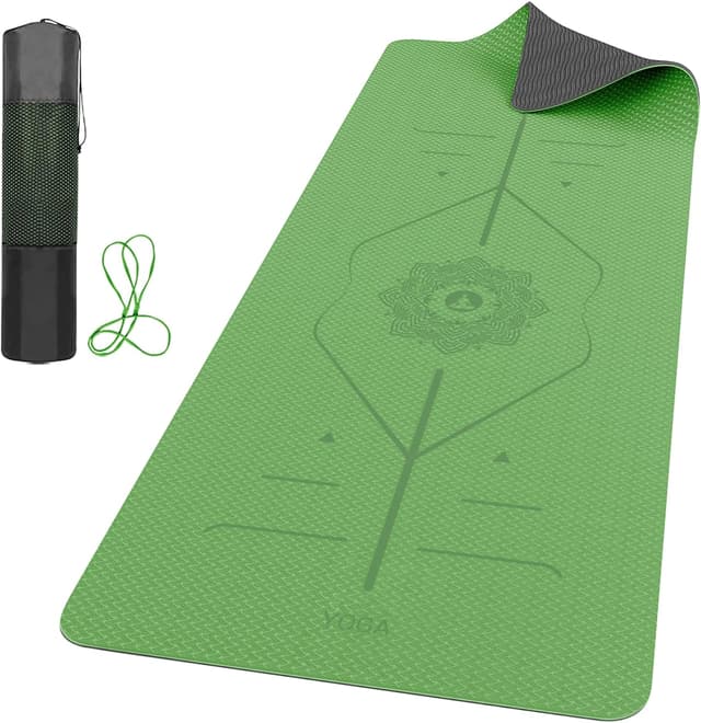 Detalle de ROMIX Pro Yoga Matte mit Körper-Ausrichtungslinien – rutschfeste TPE Yogamatte (6 mm) inkl. Tragetasche