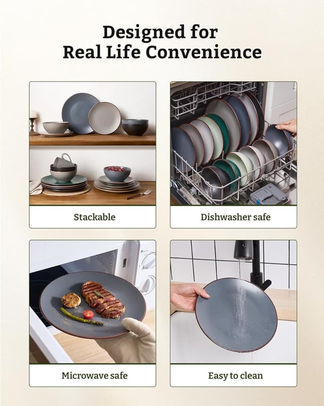 Thumbnail 6 de Famiware Venus Stoneware Plates and Bowls Set (12-Piece) in Matte Charcoal