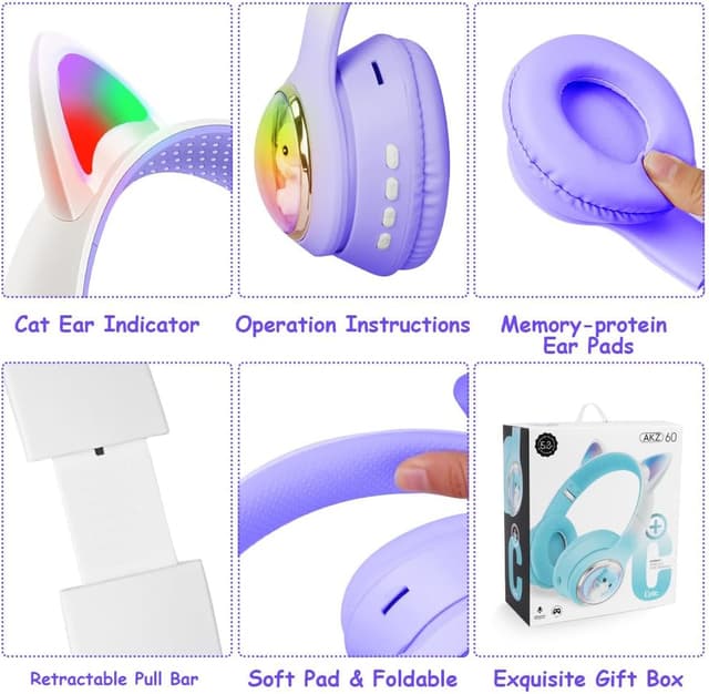 Thumbnail 6 de AXFEE Kinderkopfhörer Over-Ear mit Bluetooth 5.3, Katzenohren und LED
