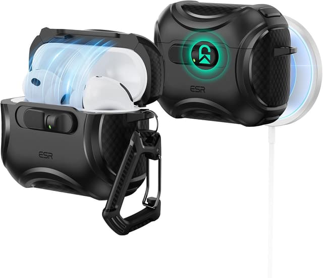 Detalle de ESR AirPods Pro 3 (2025) Case with MagSafe, Drop-Proof Lock & Slide Open (Black) – Cyber Series