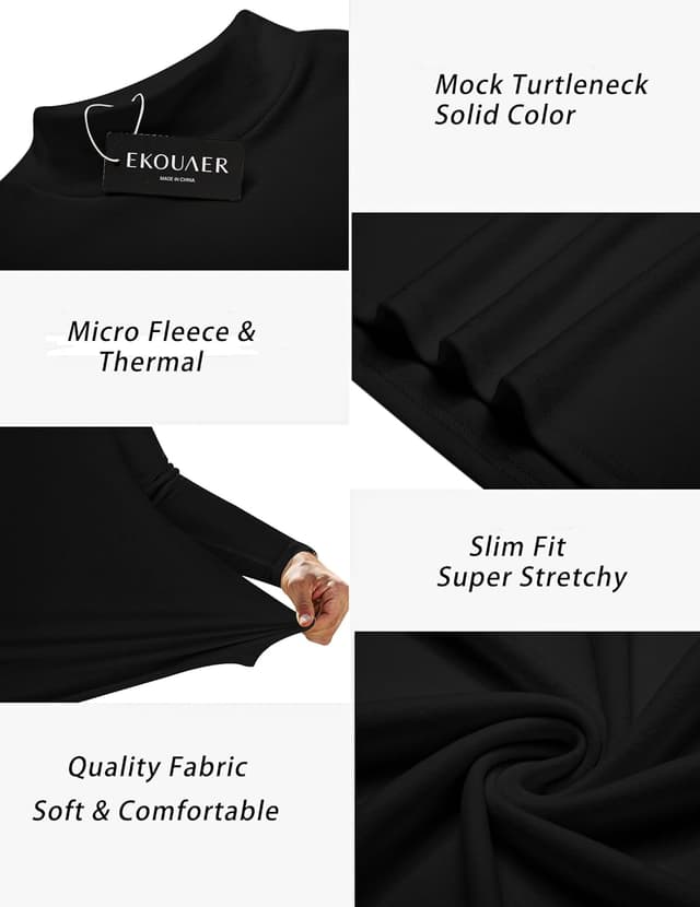 Detalle 2 de Ekouaer Men’s Mock Turtleneck Long Sleeve Thermal Undershirt (Micro Fleece) – S to XXXL