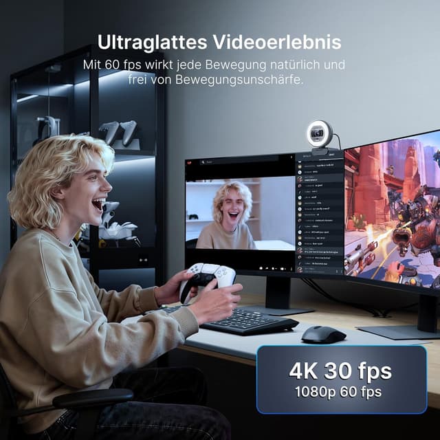 Thumbnail 6 de NexiGo N930E Pro 4K-Webcam mit Ringlicht, PDAF-Autofokus und Dual-Mikrofon