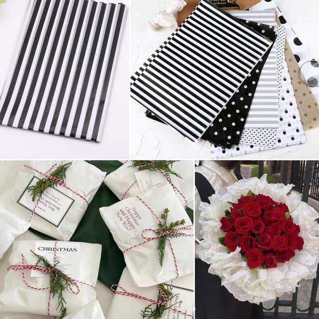 Thumbnail 6 de Offizon 12 Pack 12.5 inch White Gift Bags with Black & White Tissue Paper