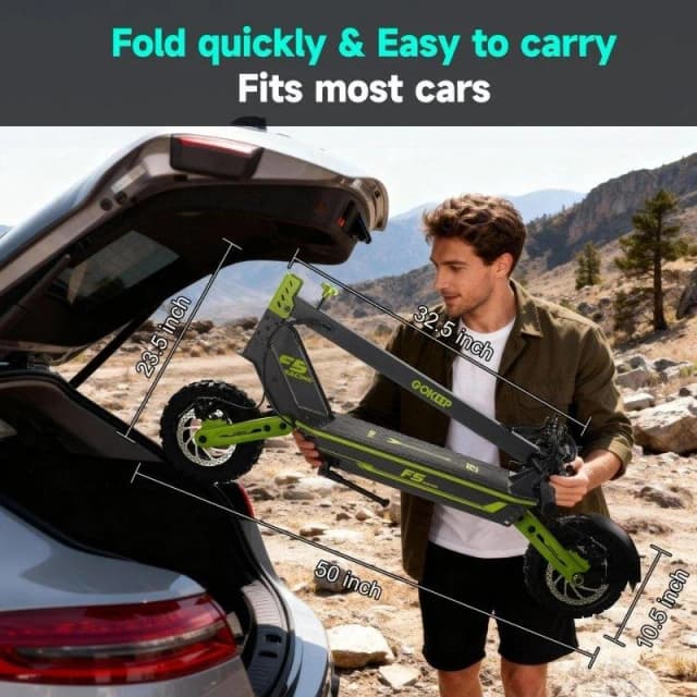 Detalle de Patinete eléctrico GOKEEP F5 1000W con autonomía de hasta 70 km, doble suspensión y ruedas de 11”