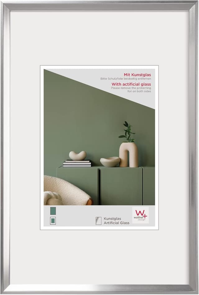 Detalle de walther design Desire DEX050S — Cadre photo en plastique argenté avec verre synthétique, 40 x 50 cm