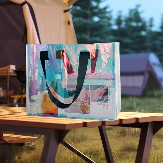 Detalle de TotePrint transparente PVC Strandtasche (45 x 34 x 15 cm) mit blauen Tragegriffen