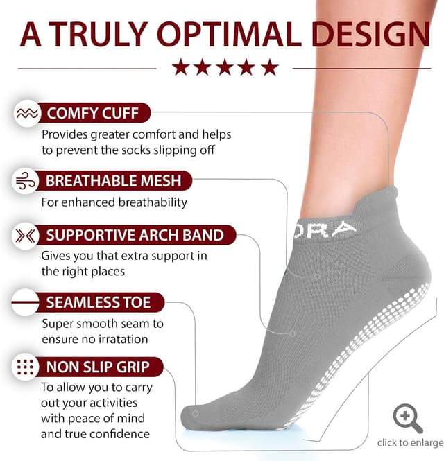 Detalle de Rymora Non Slip Anti Skid Grip Socks (2 Pairs) for Pilates, Yoga, Barre & More