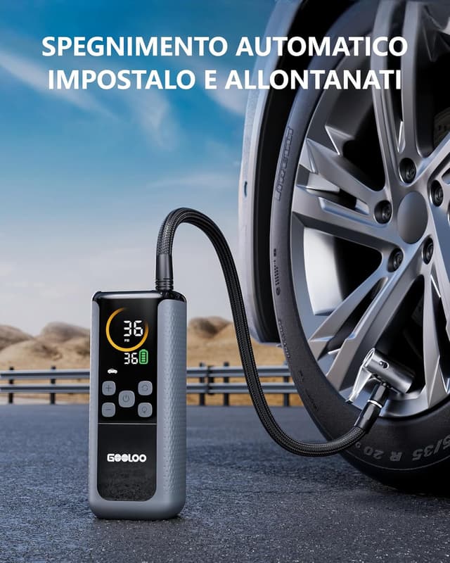 Detalle de GOOLOO GT160 Dual Compressore Elettrico 160 PSI (11 bar): pompa 2 cilindri con display LED e spegnimento automatico