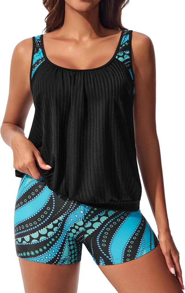 Detalle de Hanna Nikole 2-piece tankini swimsuit set with tummy control & boyshorts