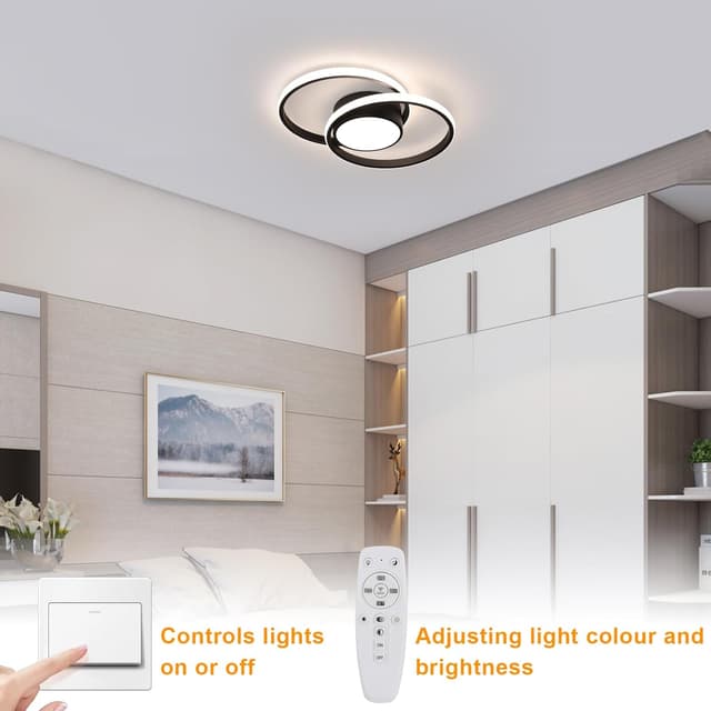 Detalle 2 de Plafonnier LED Comely dimmable noir 40 W, 4500 lm, 3000K–6500K avec télécommande (diamètre 40 cm)