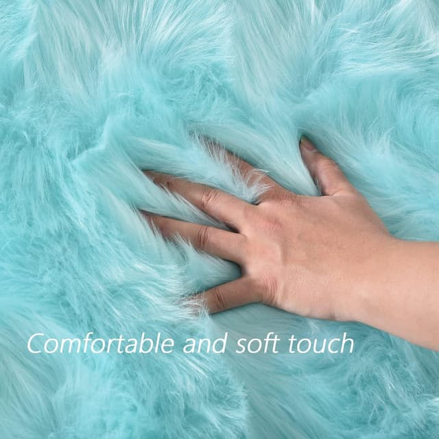 Detalle de Latepis Light Blue Faux Sheepskin Fur Area Rug 8x10 (Teal) for Living Room & Bedroom