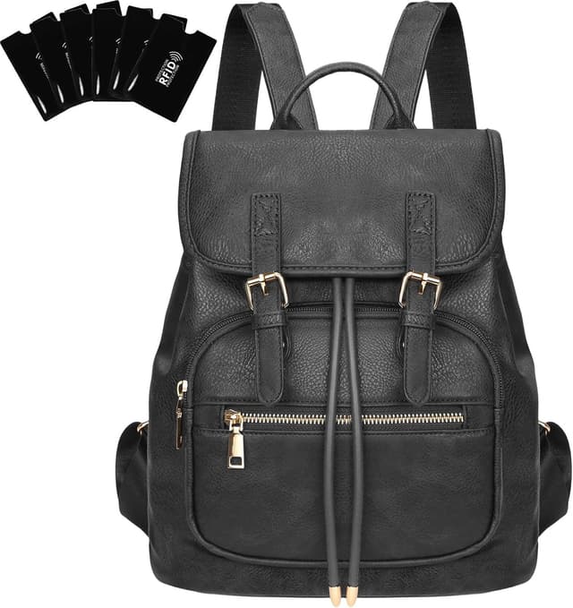 Detalle de Petit sac à dos femme Leathario en cuir vegan avec protection anti-vol et RFID