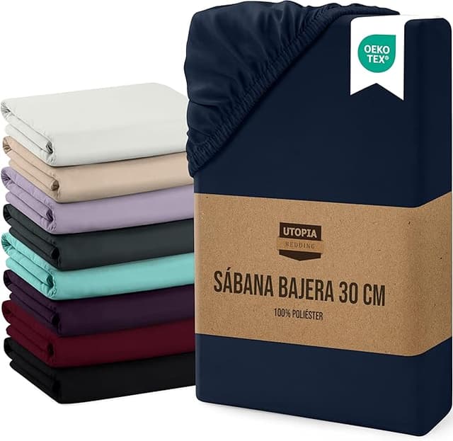 Imagen de Utopia Bedding Sabana Bajera 90x190x30 cm 💤 Microfibra Azul Marino en OfertitasTOP