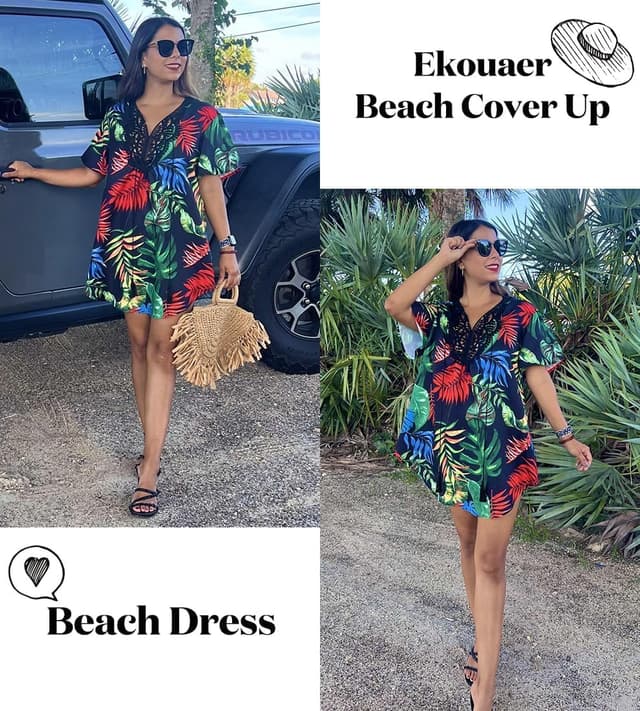 Detalle de Ekouaer beach cover up dress, V-neck