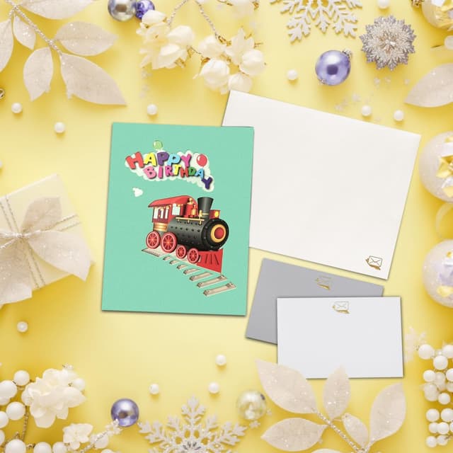 Detalle de CNLITIHEKA Pop-Up Train Birthday Card – 3D “Happy Birthday” greeting with envelope and notes