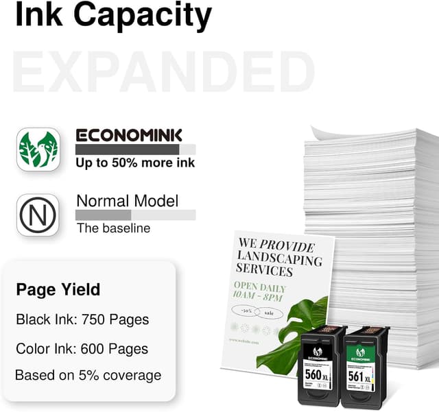 Detalle de Economink 560 561 XL Patronen für Canon TS5350i TS7450i ⌚ 1 Schwarz, 1 Farbe