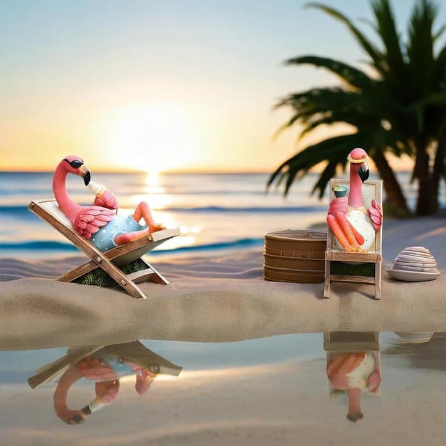 Thumbnail 6 de MUAMAX rosafarbener Flamingo-Gartenstatue aus Resin für Terrasse, Hof und Schreibtisch