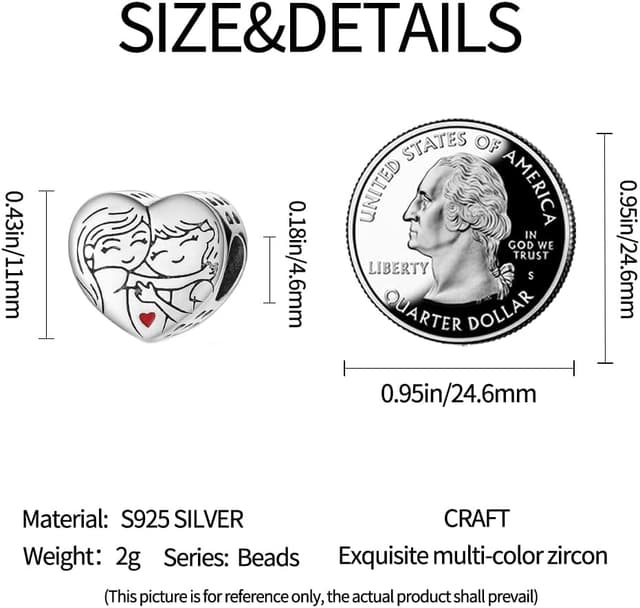 Detalle de Pandach Damen Charm Anhänger aus 925 Sterling Silber mit Zirkonia – kompatibel mit europäischen Charm-Armbändern und Ketten