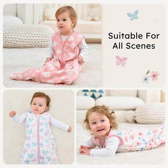 Thumbnail 6 de FIEMOL Baby-Schlafsack 0,5 Tog (6–12 Monate), Baumwolle, 3er-Pack – rosa Schmetterling