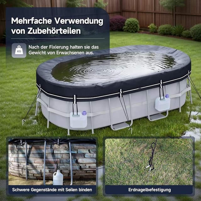 Detalle 2 de LXKCKJ Poolabdeckung rechteckig (2-in-1) für 480x300 cm Becken – Solarplane & Winterabdeckung, 570x365 cm