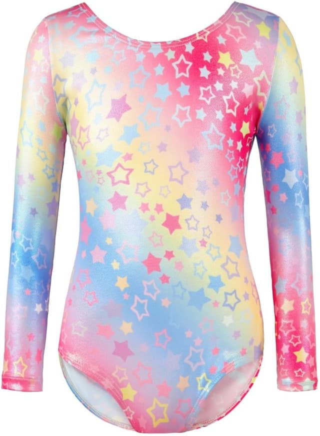 Detalle de Girls’ Gymnastics Leotard Set with Sparkling Gradient Design (Three-Piece Long Sleeve + Shorts + Hairband)