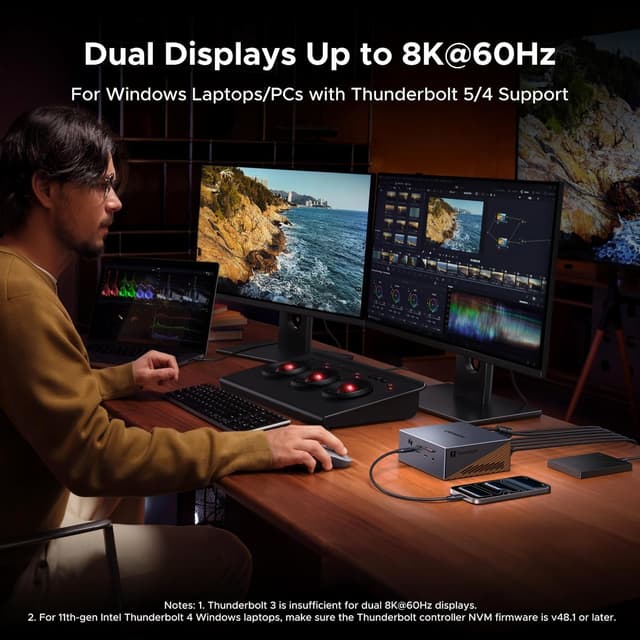 Detalle de UGREEN Maxidok Thunderbolt 5 Docking Station (Revodok 17-in-1) – 17 Anschlüsse, bis 120 Gbps, Dual 6K/8K Video und 2,5GbE