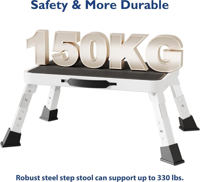 Detalle 2 de BONTEC 3-Level Height Adjustable Step Stool (Foldable, Anti-Slip Platform, Rubber Feet) – White