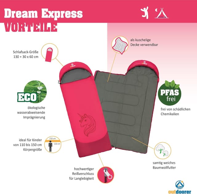 Detalle de outdoorer Kinderschlafsack Dream Express – Deckenschlafsack mit Baumwoll-Futter für Kinder