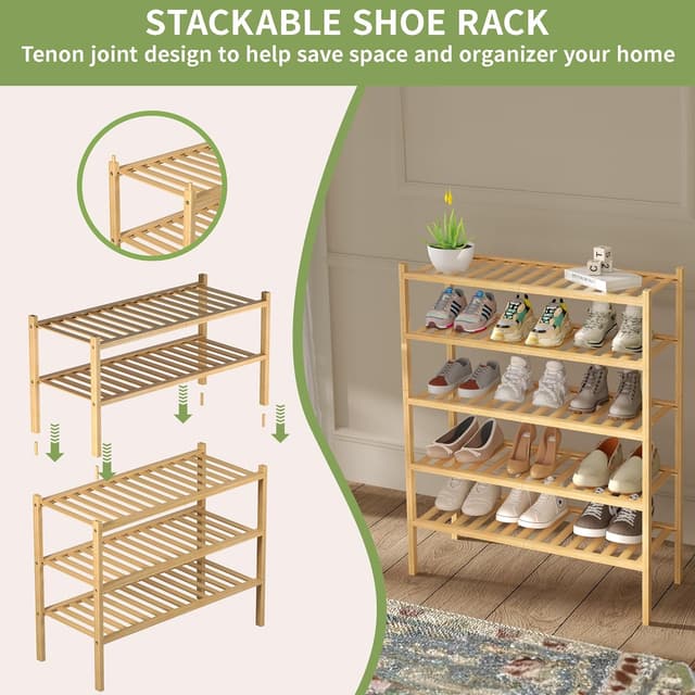 Thumbnail 4 de ROMGUAR CRAFT 3-Tier Bamboo Shoe Rack 27x11x20