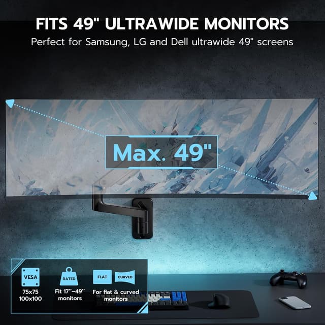 Detalle de ARES WING monitor wall mount 44lb VESA