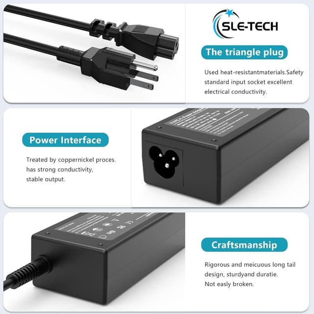 Detalle de SLE-TECH 65W USB-C Laptop Charger (Type-C) for HP Chromebook and Compatible Laptops/2-in-1s