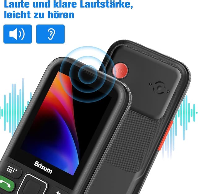 Detalle de Brisum Version F22 Seniorenhandy mit SOS-Notruftaste, 2,4-Zoll-Farbdisplay & Ladestation (ohne Vertrag)
