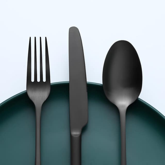 Detalle de Bestdin Besteck-Set für 6 Personen, 30-teilig aus Edelstahl (schwarz matt), spülmaschinenfest