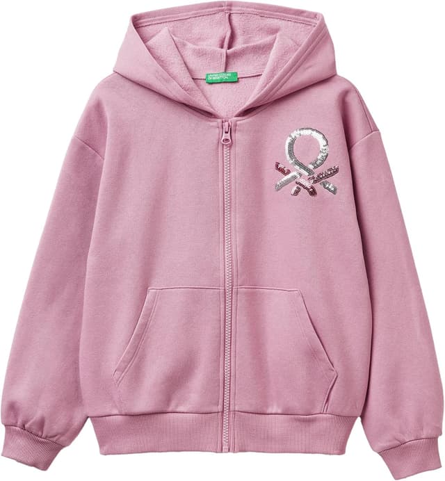 Detalle de United Colors of Benetton cardigan con cappuccio per bambine e ragazze, felpa garzata aperta