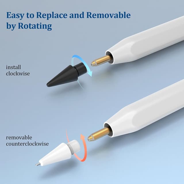 Detalle de Mixoo 4 Ersatzspitzen für Apple Pencil (1. / 2. Gen) – POM- und Metallspitzen in Schwarz + Weiß