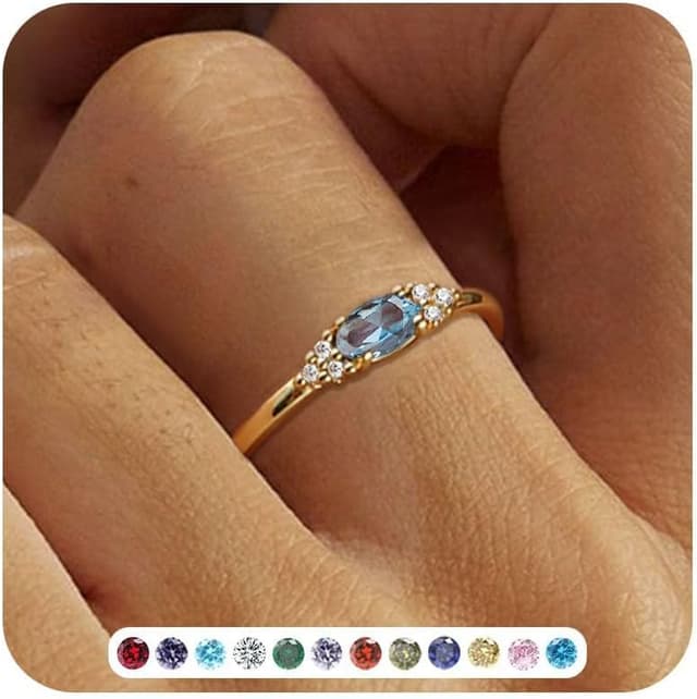 Detalle de ZNBOH Geburtsstein Ring 18K vergoldet