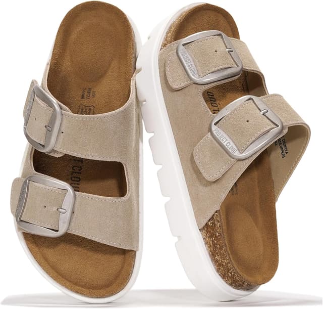 Detalle de Project Cloud Genuine Leather Platform Sandals for Women with Cork Footbed