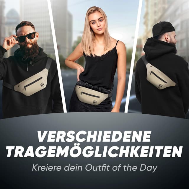 Detalle de RUVO Sac banane beige unisexe à 4 compartiments zippés