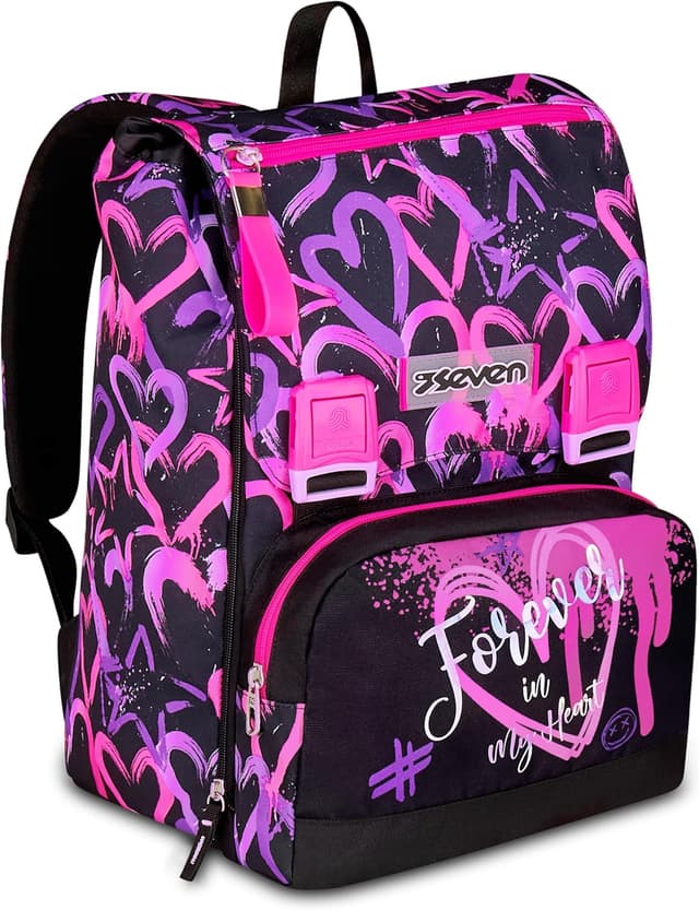 Detalle de Seven Zaino doppio scomparto estensibile Rosa con maxi capienza e schienale preformato