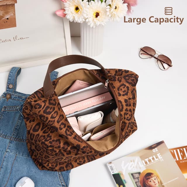 Detalle de KALIDI Vintage Vegan Leather Tote Bag for Women – Large capacity zip hobo work & weekender shoulder bag