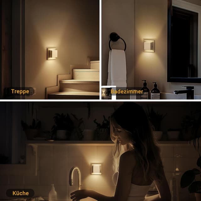 Detalle de Emeritpro Nachtlicht-Steckdose mit Dämmerungssensor (3000K, dimmbar), 4er-Set, 1W