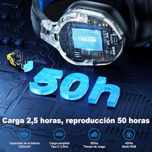 Detalle 1 de Fachixy FC200 Cascos Gaming Inalámbricos 50Hr 📢