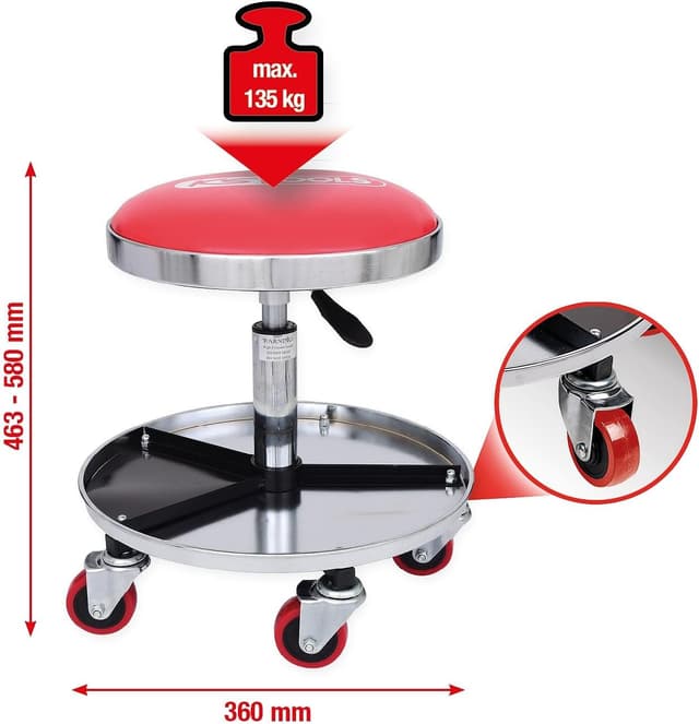 Detalle 2 de KS Tools tabouret de atelier à hauteur réglable 500.8004 rouge (charge 135 kg)