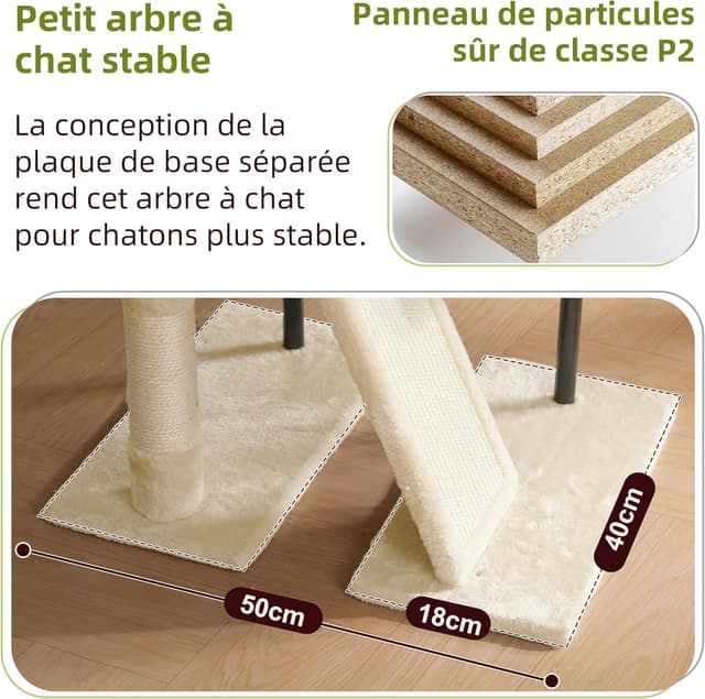 Detalle 2 de Arbre à chat d’intérieur Gitelsnour GCT006SM beige : tour de jeux avec griffoirs, hamac et plateforme amovible