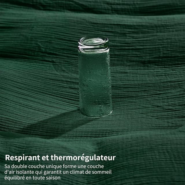 Detalle de YASMENG Drap-housse 180x200 en gaze de coton certifié Oeko-Tex, vert foncé, bonnet 30 cm