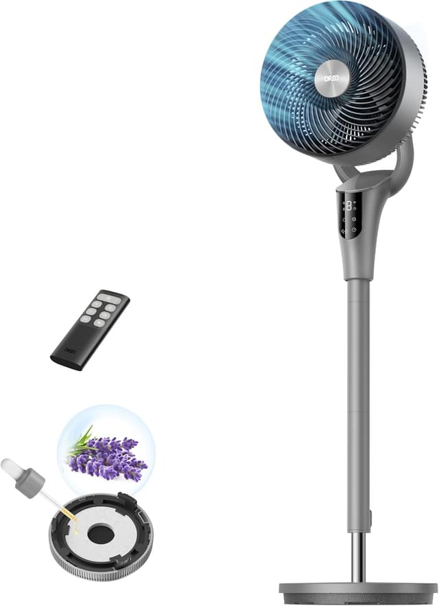 Detalle de DREO 20dB Silent Standing Fan (42") with Remote, 8 Speeds, 8H Timer & Oscillation for Bedroom